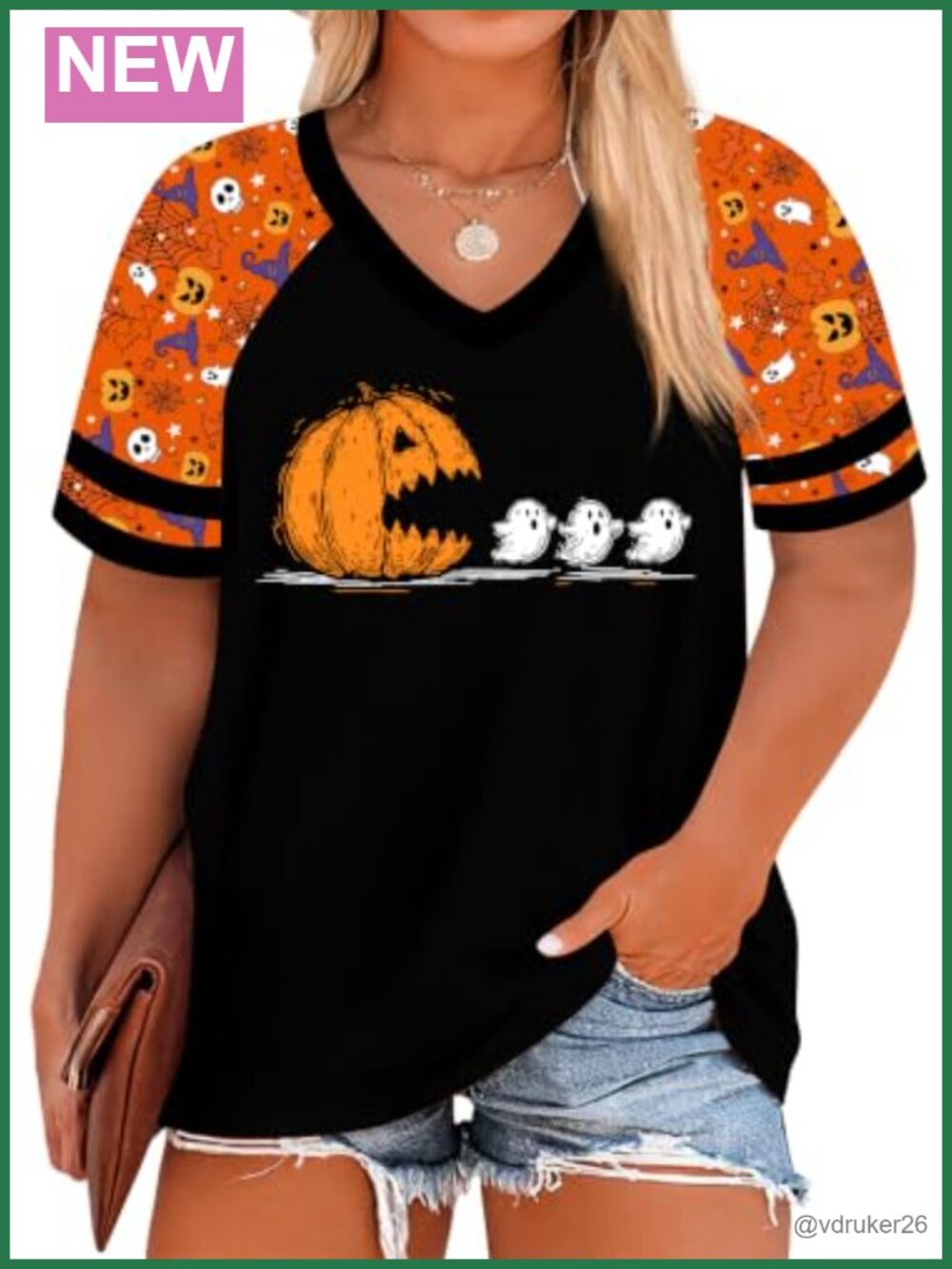 Women Plus Size Halloween Ghost V Neck Short Sleeve Graphic Tee